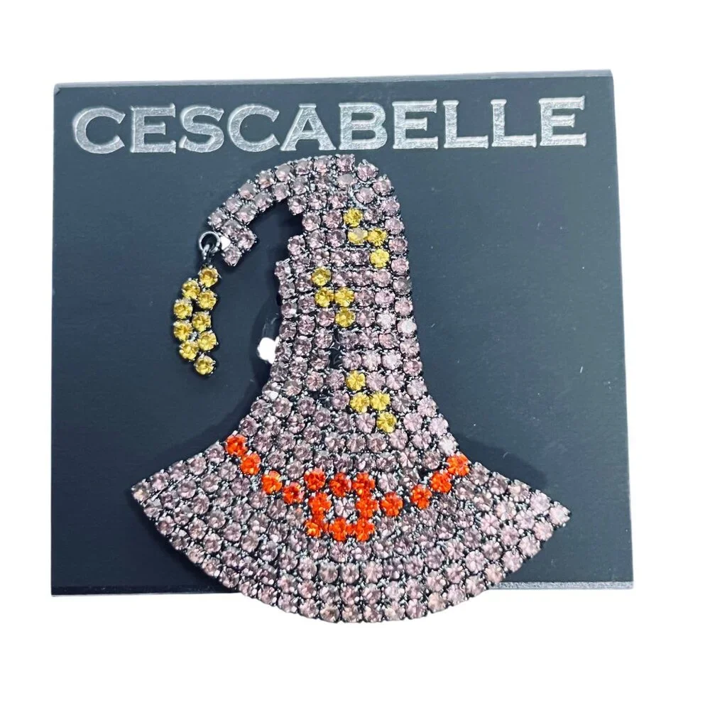 Von Maur Cescabelle Rhinestone Witch Hat Brooch With Articulating Hat Tip (5963) - Picture 1 of 6